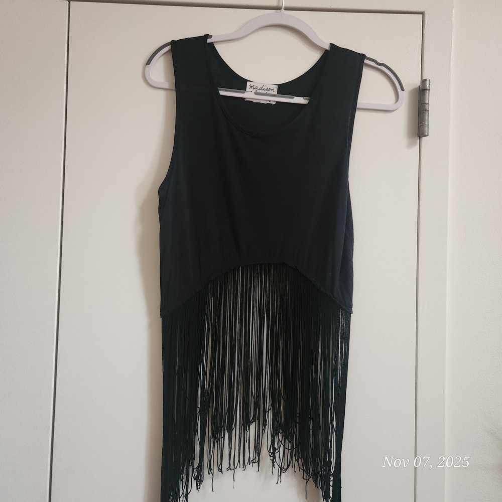 Madison & Berkeley Black Fringe Tank Top